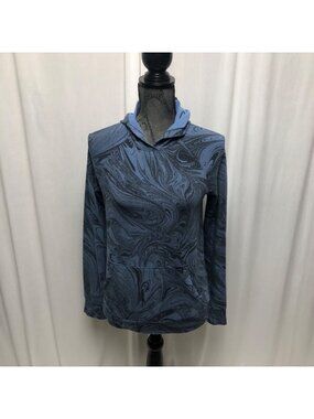 Athleta Girl Sweatshirt Size XL 14 Blue Black Swirl Patterned Soft Comfy Hoodie